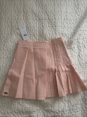 Lacoste Pink and White Striped Pleated Mini Skirt
